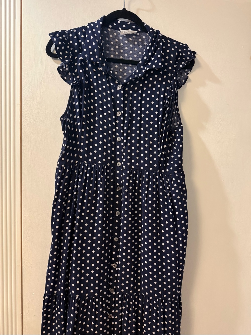 Navy Polka Dot Button-Front Dress